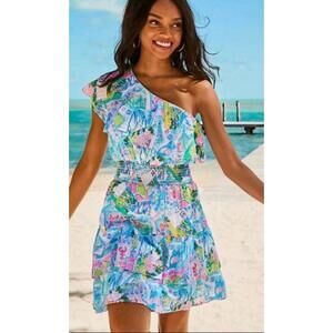 Lilly Pulitzer Blue Pink Addilyn Dress in Wish You Were Here sz XL